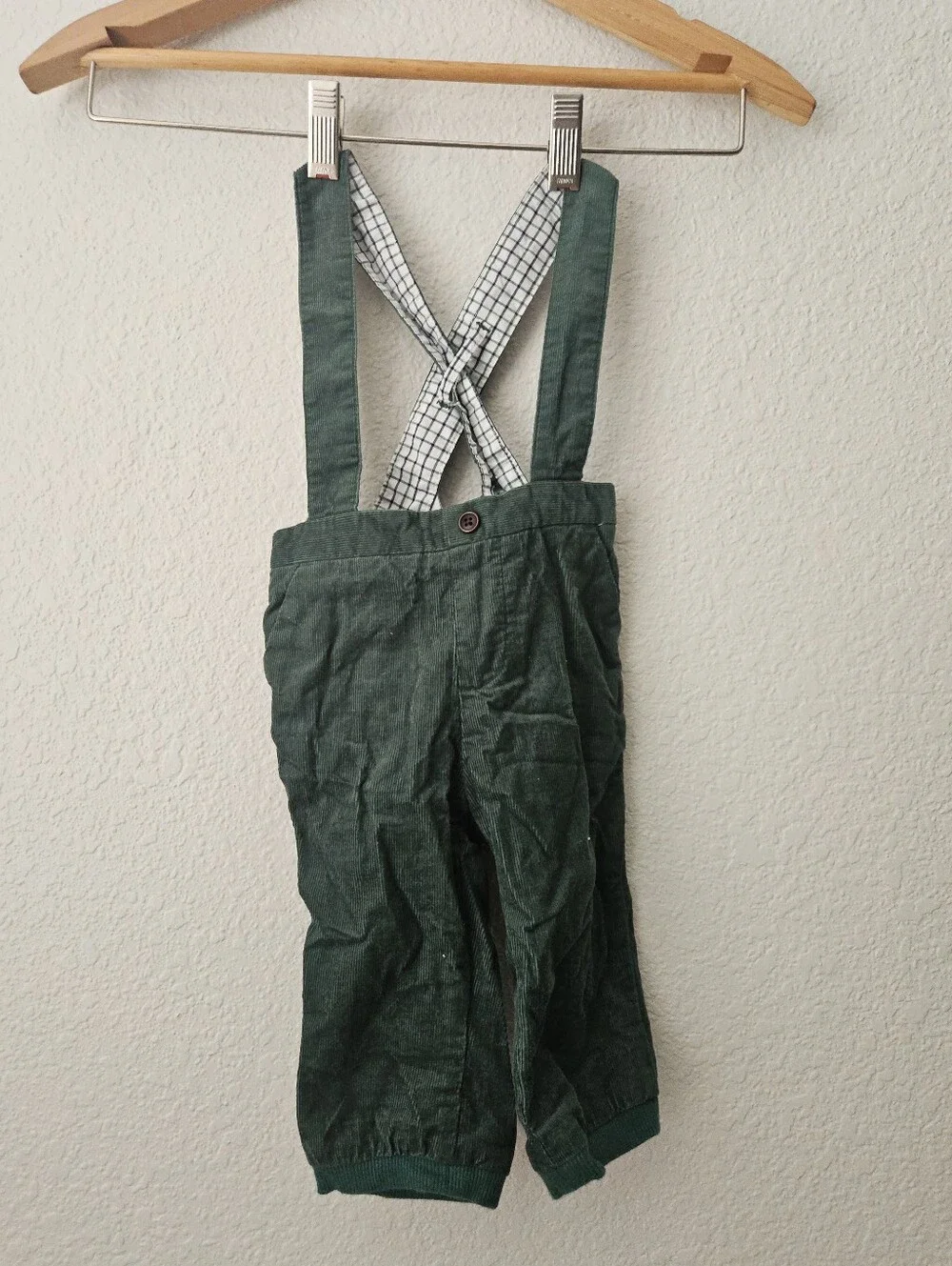 janie and jack forest green corduroy overalls, 6 - 12 months vintage suspenders